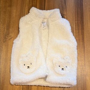 Carter's White Fuzzy Vest with Bear Pockets